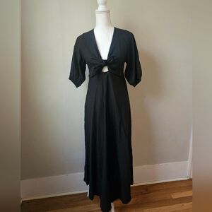 NWT Ripe Black Tie-Front Maxi Dress with Puff Sleeves